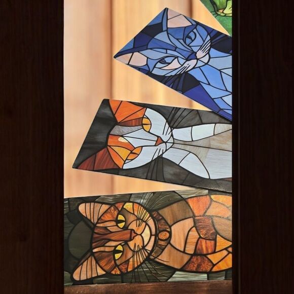 5pcs Stained Glass Black Cat Bookmarks Book Marker Clips Reading Colorful Gift - Picture 4 of 4